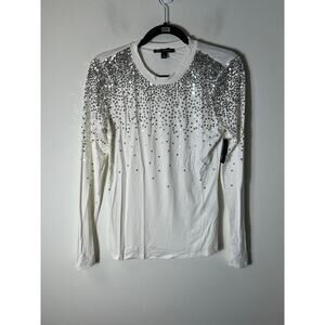 NWT International Concepts White Long Sleeve Sequenced Top Sz S